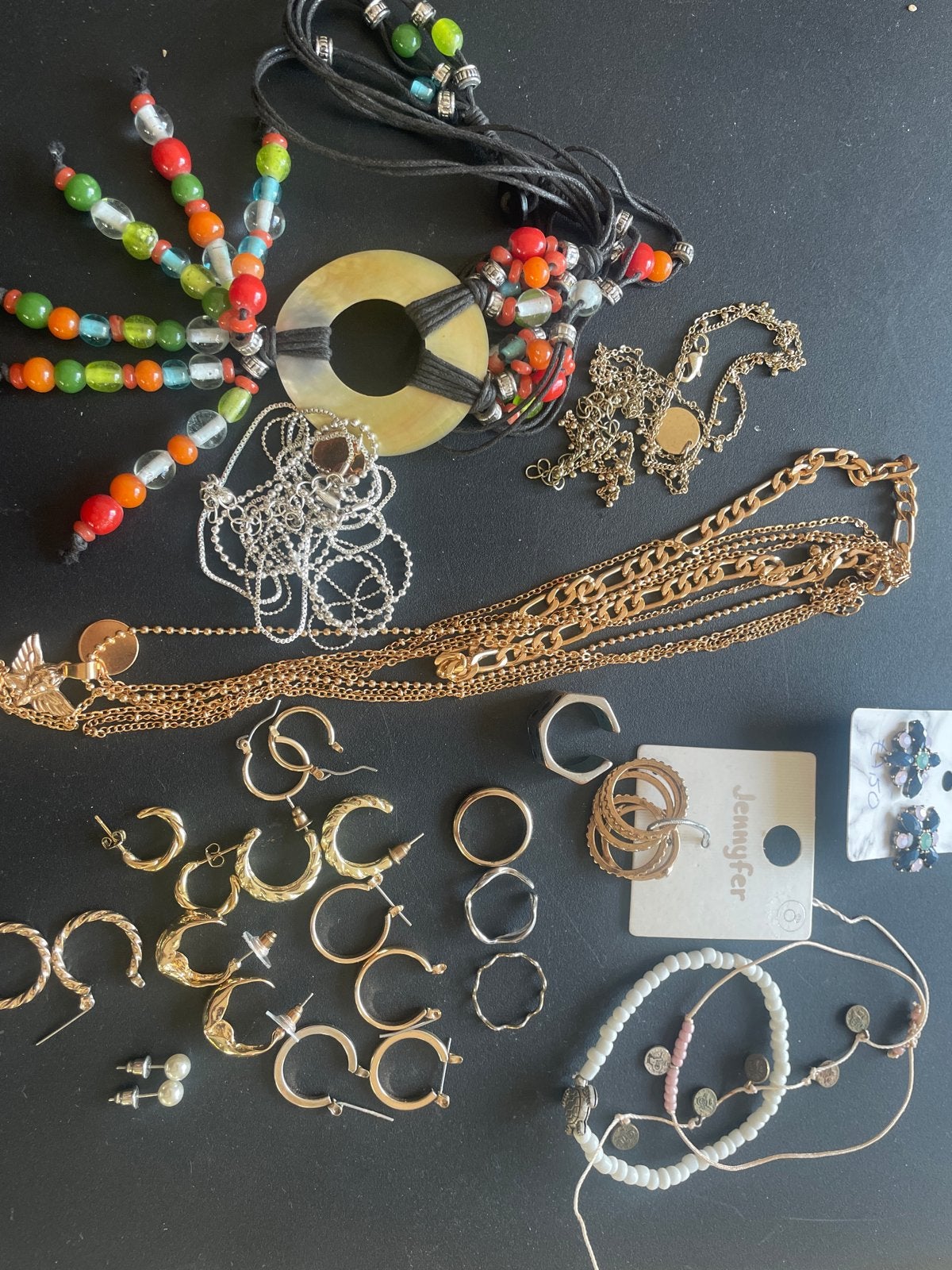 Collectie diverse sieraden: kettingen, oorbellen, ring, Overige materialen, Gebruikt, Ophalen of Verzenden, Met edelsteen