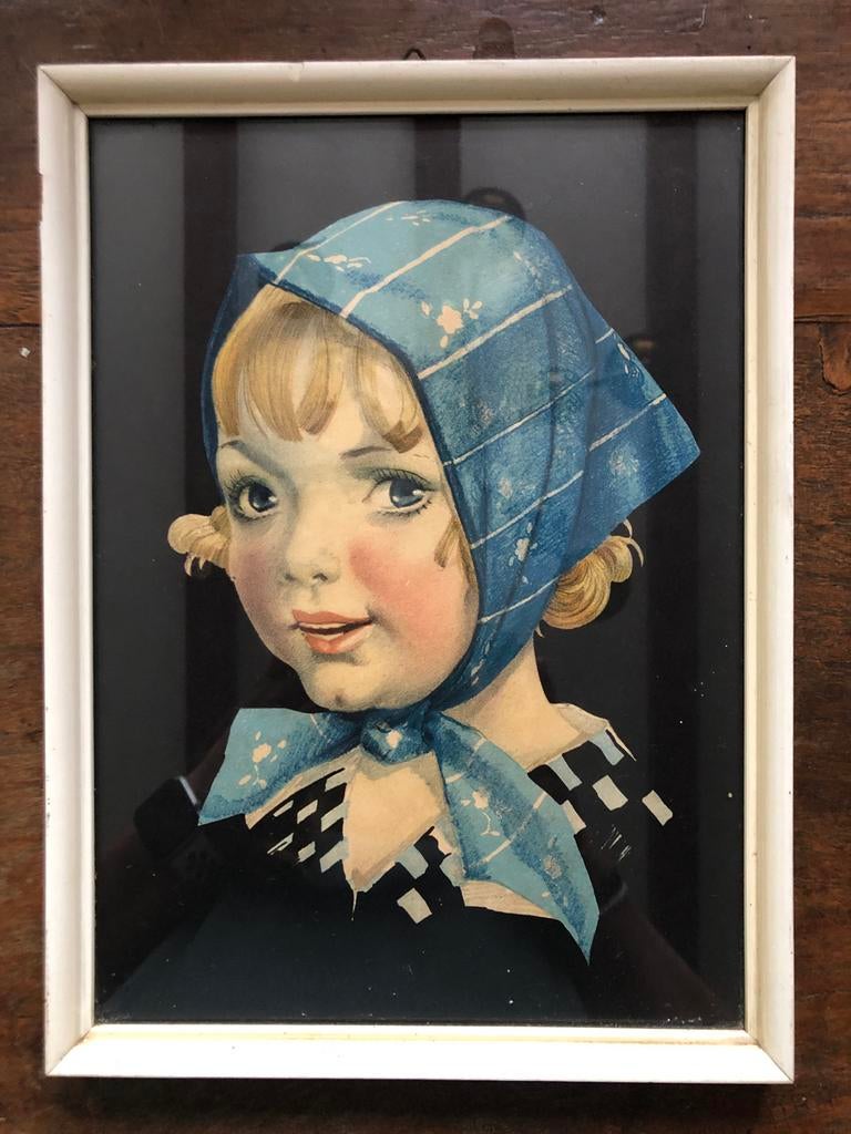 Vintage Kinderportret met Blauwe Doek, Verzamelen, Ophalen of Verzenden, Voor 1940, Gebruikt