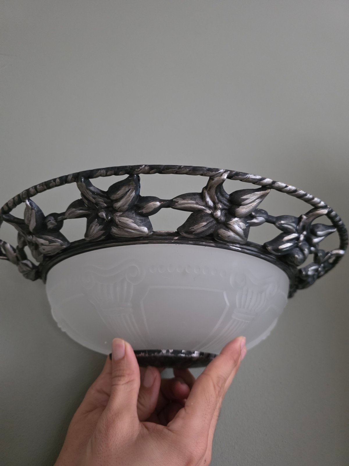 Set van 2 lampen: Plafondlamp en Wandlamp met bloemmotief, Ophalen, Zilver, Gebruikt, Plafondlamp