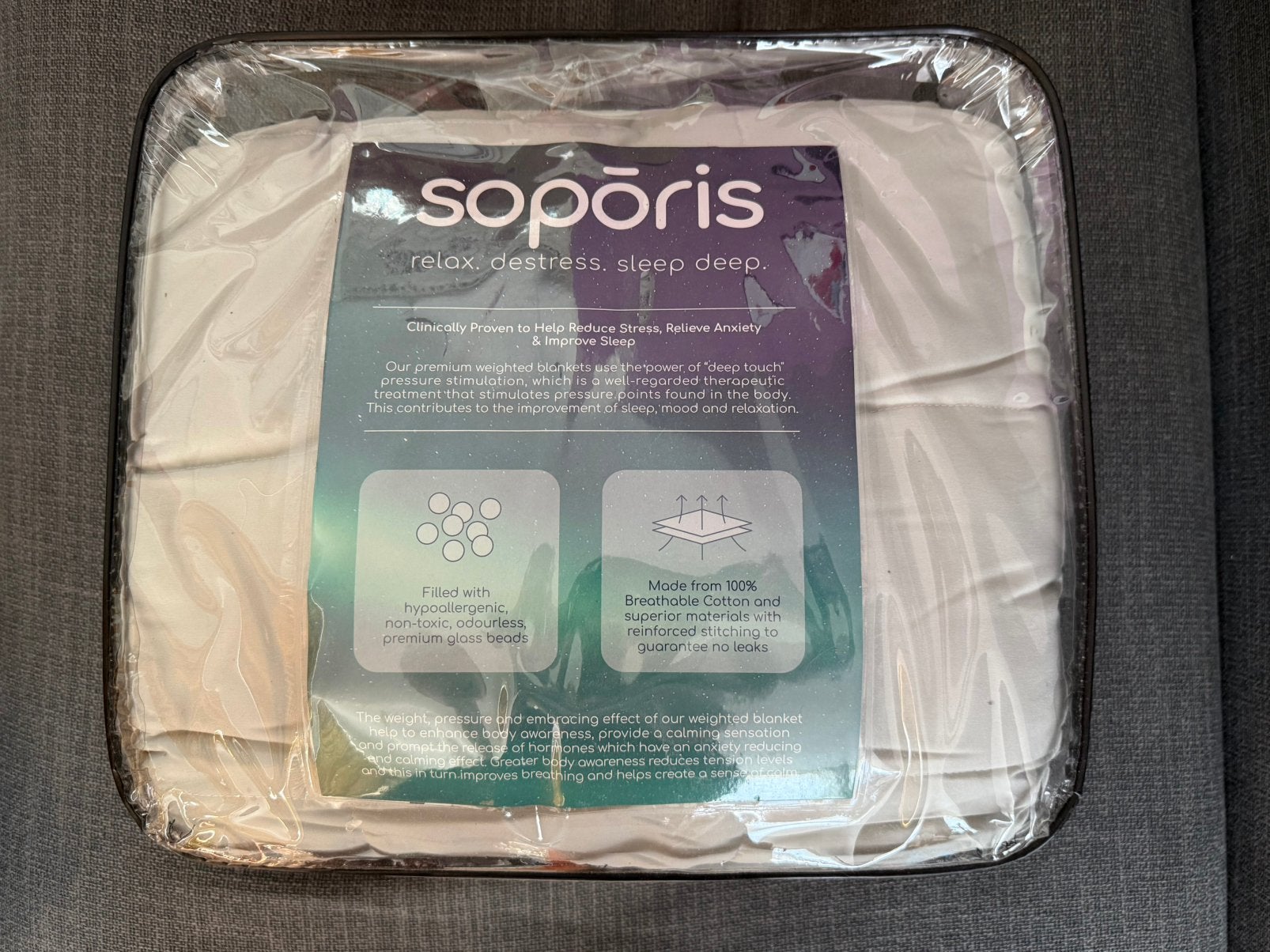 Soporis Luxe Weighted Blanket / Verzwaarde Deken (9kg), Ophalen, Zo goed als nieuw, Tweepersoons, Deken of Dekbed