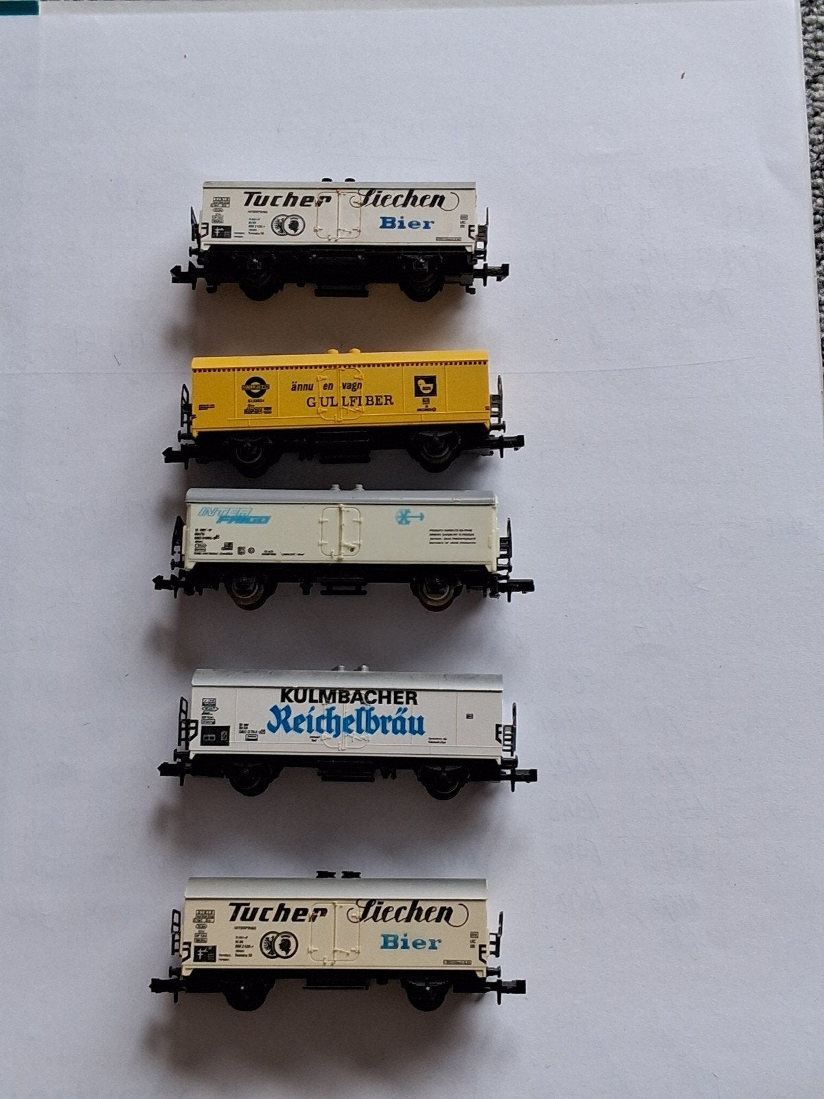 Set van 5 bier wagons N-spoor, Overige merken, Gebruikt, Gelijkstroom, Wagon