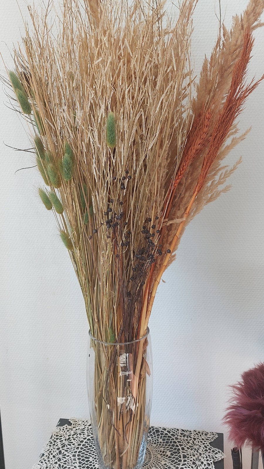 Mooie droogbloemen met vaas, Ophalen, Zo goed als nieuw