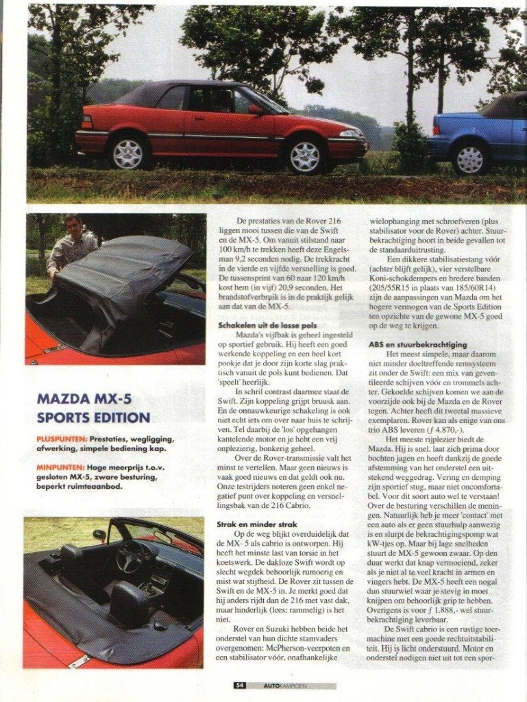 Autokampioen triotest MX-5 , Rover 216 cabrio , Swift cabrio, Ophalen of Verzenden, Gelezen, Overige merken