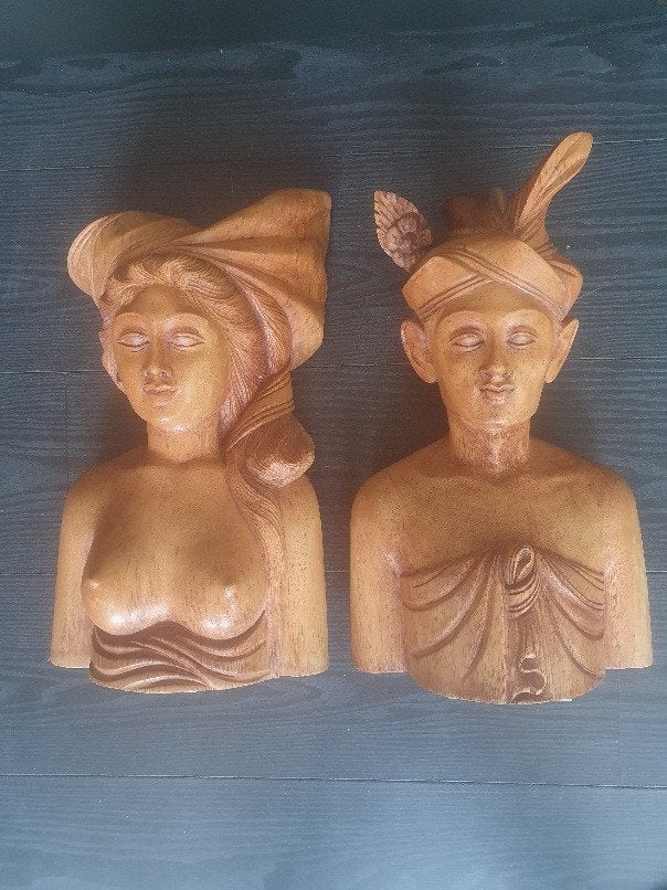 Balinees houtsnijwerk Man vrouw Bruiloft geschenk Klungkung, Ophalen of Verzenden, Handgemaakt, 20 - 50 cm, Hout