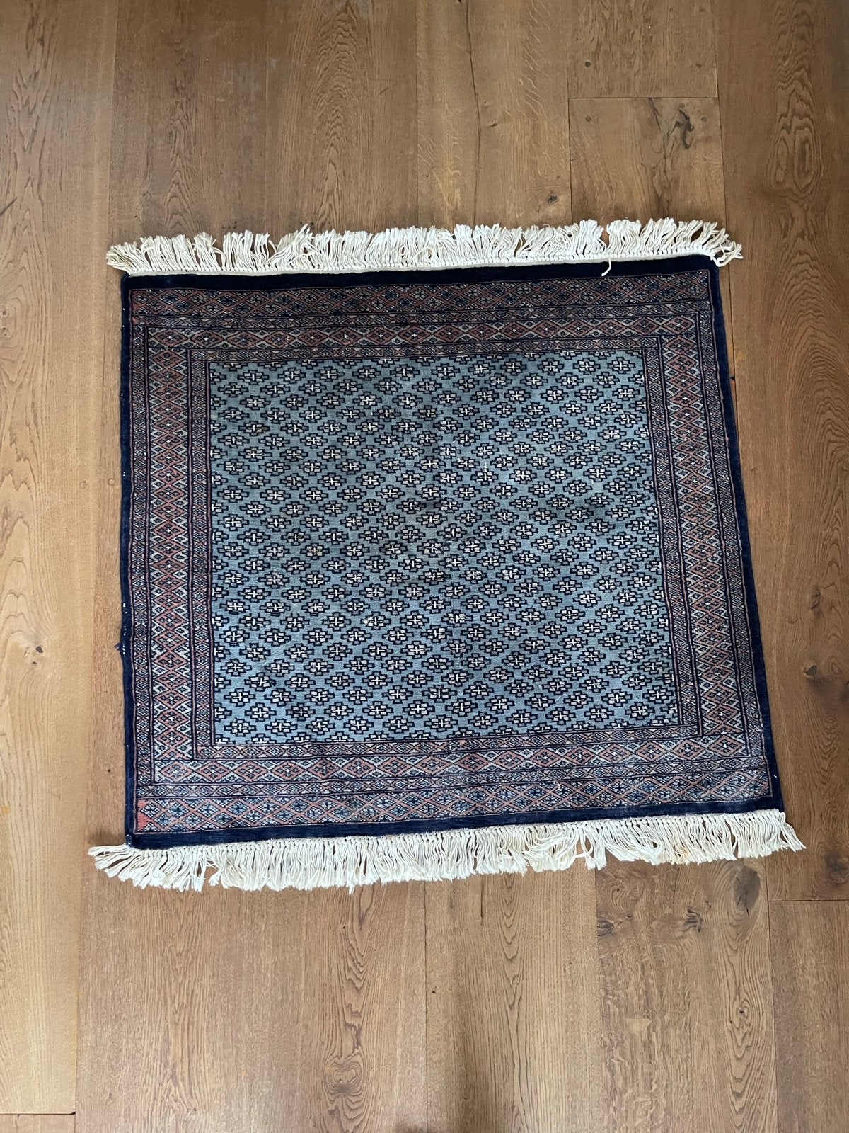 Handgeknoopt wollen vloerkleed - Klein formaat, Huis en Inrichting, Blauw, Zo goed als nieuw, Rechthoekig, 50 tot 100 cm