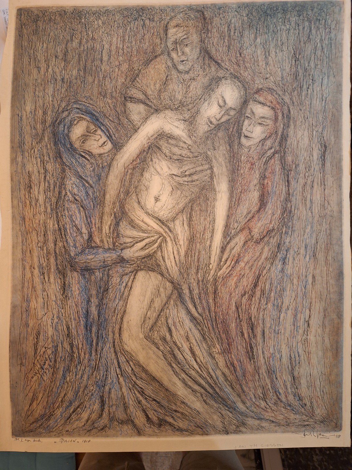 Kleurenets van Jan Th. Giessen - Piëta (1958), Origineel, Religie, Ophalen of Verzenden, 1950 - 1999