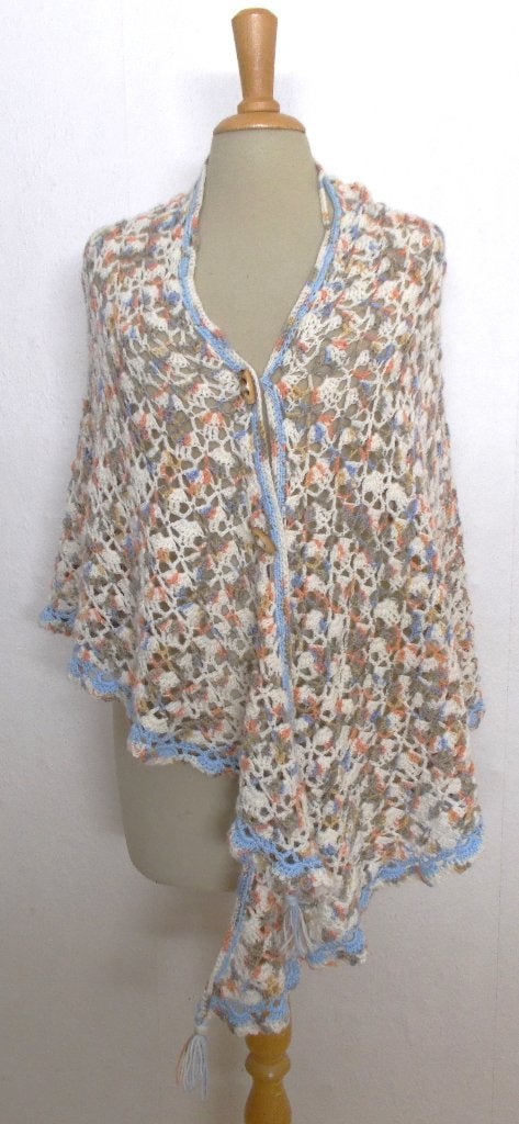 Handgemaakte gehaakte kleurtjes poncho/stola/omslagdoek, Ophalen of Verzenden, Zo goed als nieuw, Maat 42/44 (L), Meerkleurig