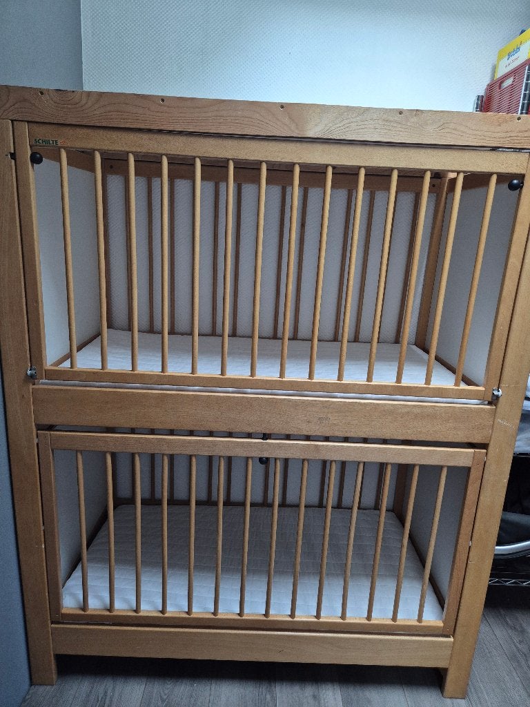 Duobed / stapelledikant merk Schilte, Ophalen, Hoogslaper of Stapelbed, Gebruikt, Minder dan 140 cm