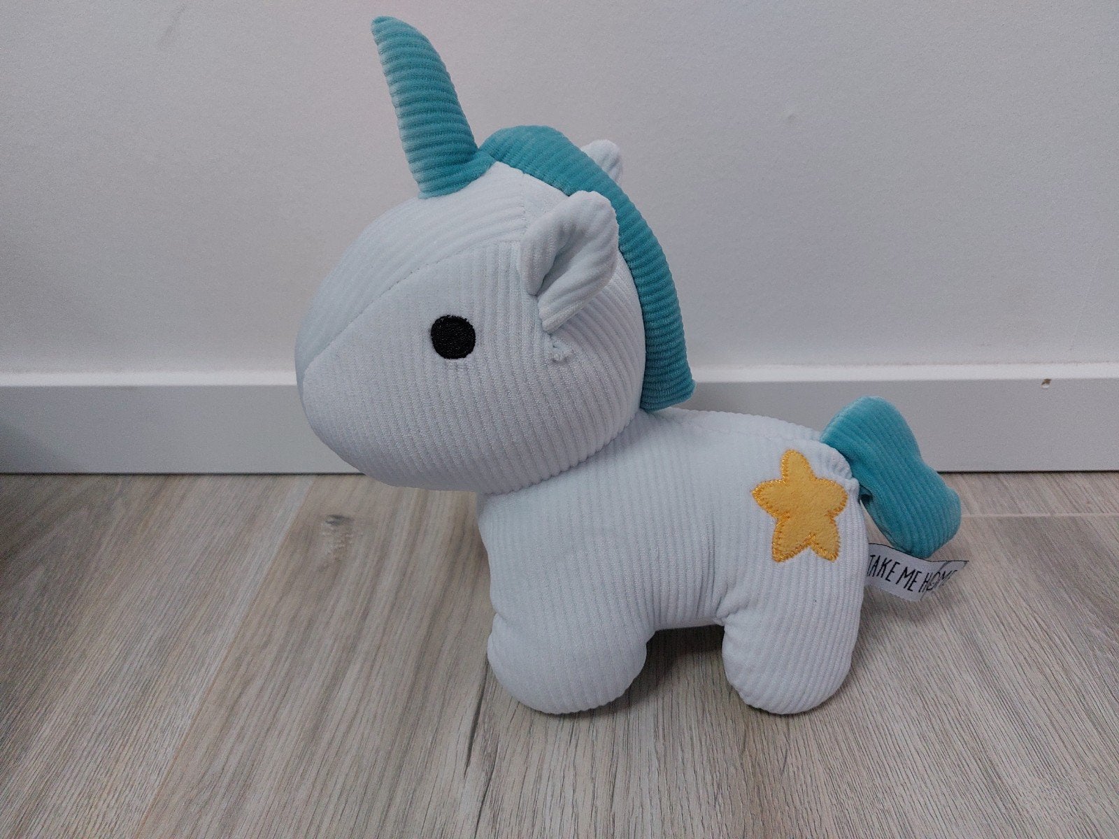 Knuffel take me home unicorn eenhoorn blauw L1257, Ophalen of Verzenden, Zo goed als nieuw