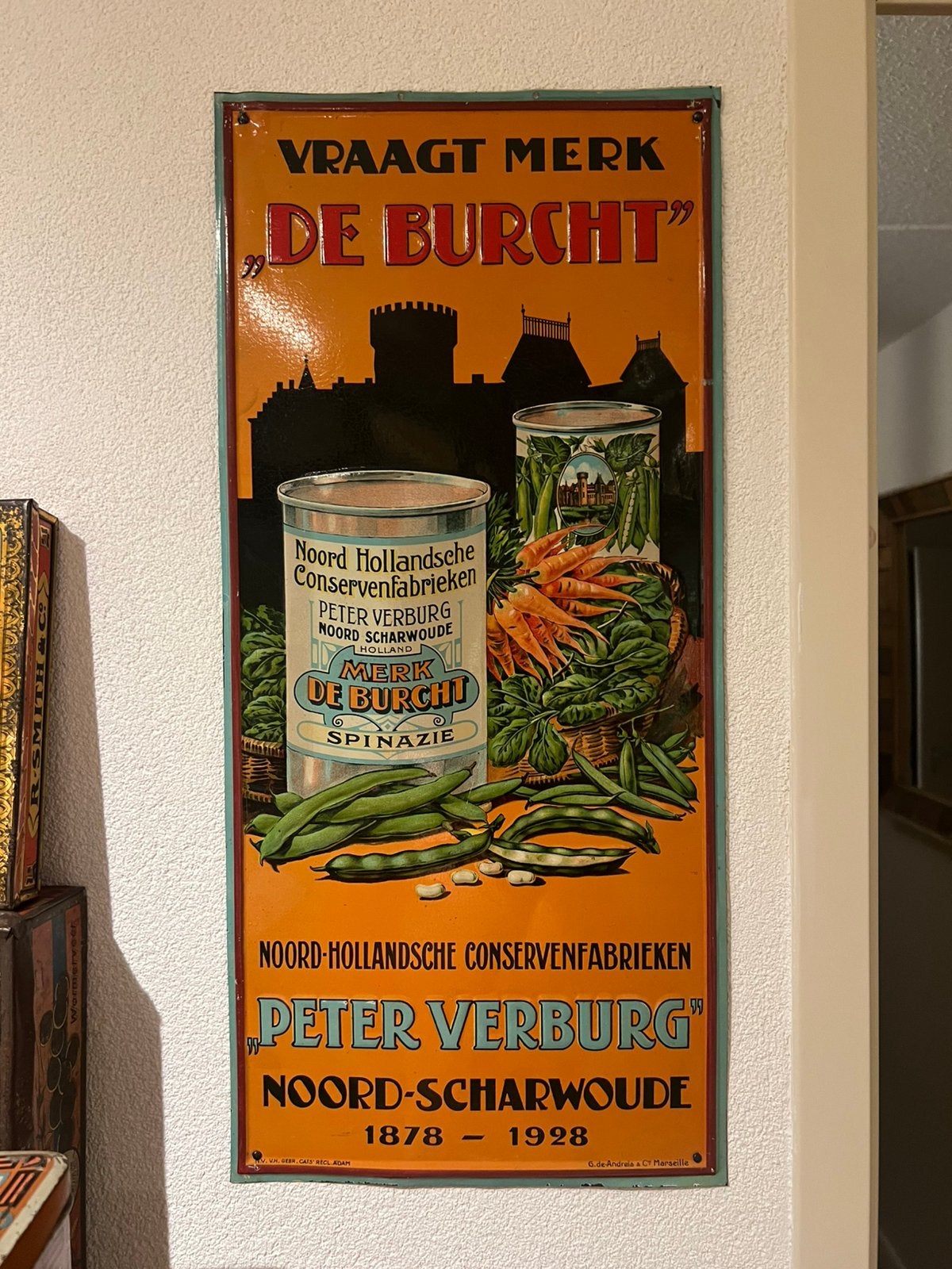 Reclamebord De Burcht conservenfabriek - Noord Scharwoude, Ophalen of Verzenden, Zo goed als nieuw, Reclamebord