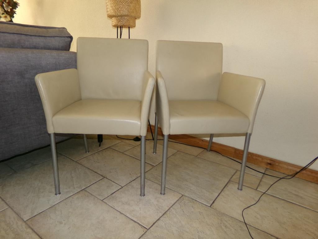 2 x Vintage Fauteuil Walter Knoll Leder Creme Kleur, Ophalen, Gebruikt, Minder dan 75 cm, Vintage