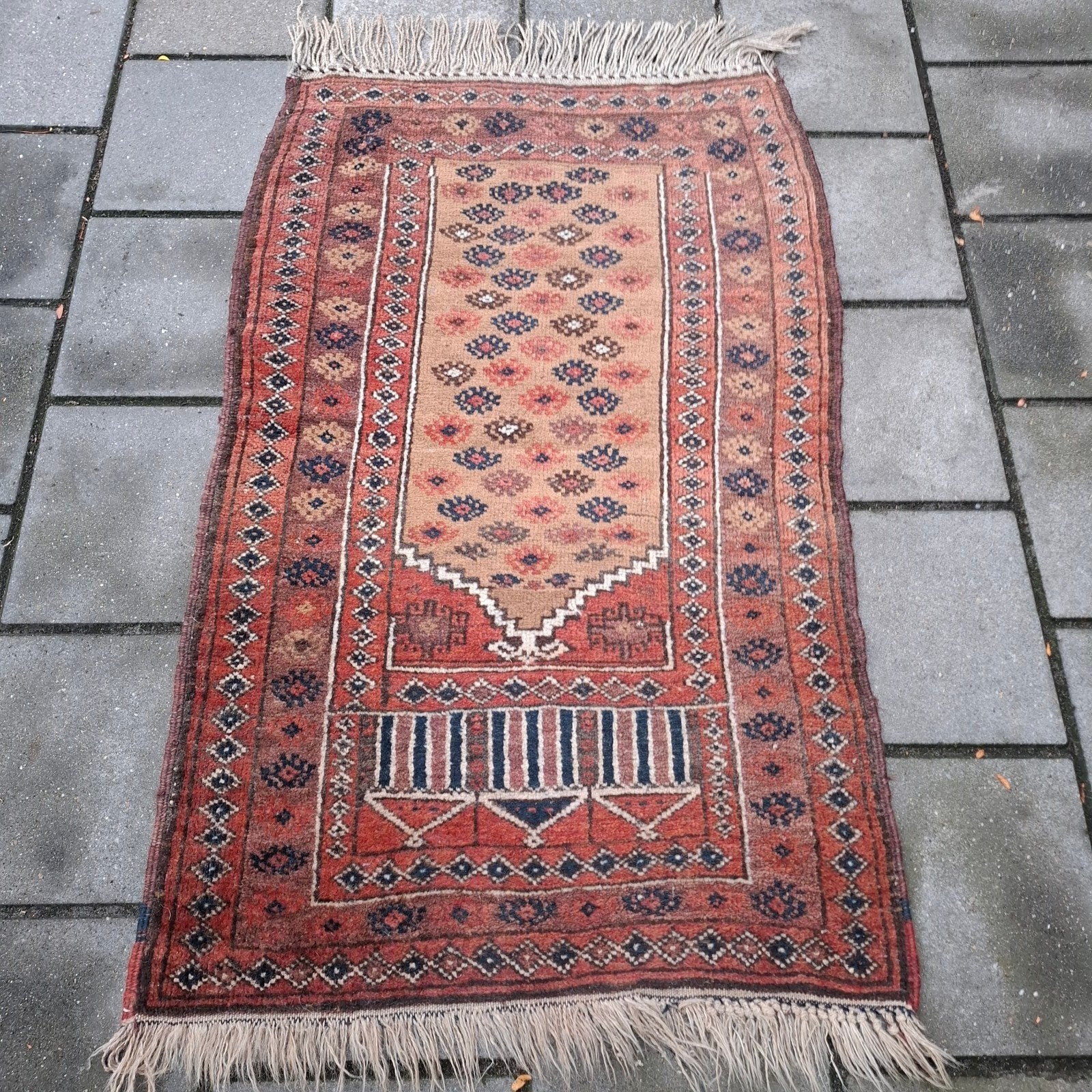Vintage perzisch handgemaakt wollen tapijt 127x80 cm, Gebruikt, 100 tot 150 cm, Vintage, Crème
