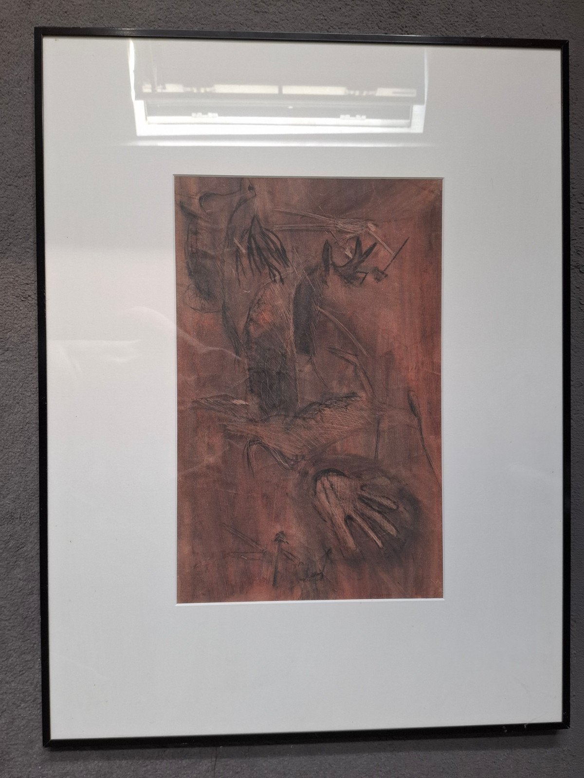 Abstracte tekening in lijst, gesigneerd, Ophalen of Verzenden, Tekening, Gemengde techniek, Met ophangsysteem