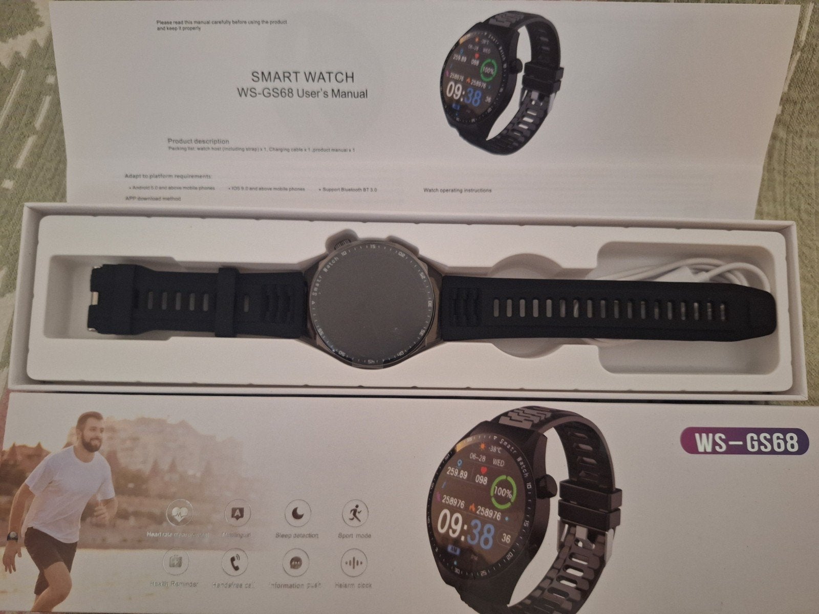 Smartwatch WS-GS68 - Nieuw in doos, Zwart, Nieuw, Ophalen of Verzenden, Stappen