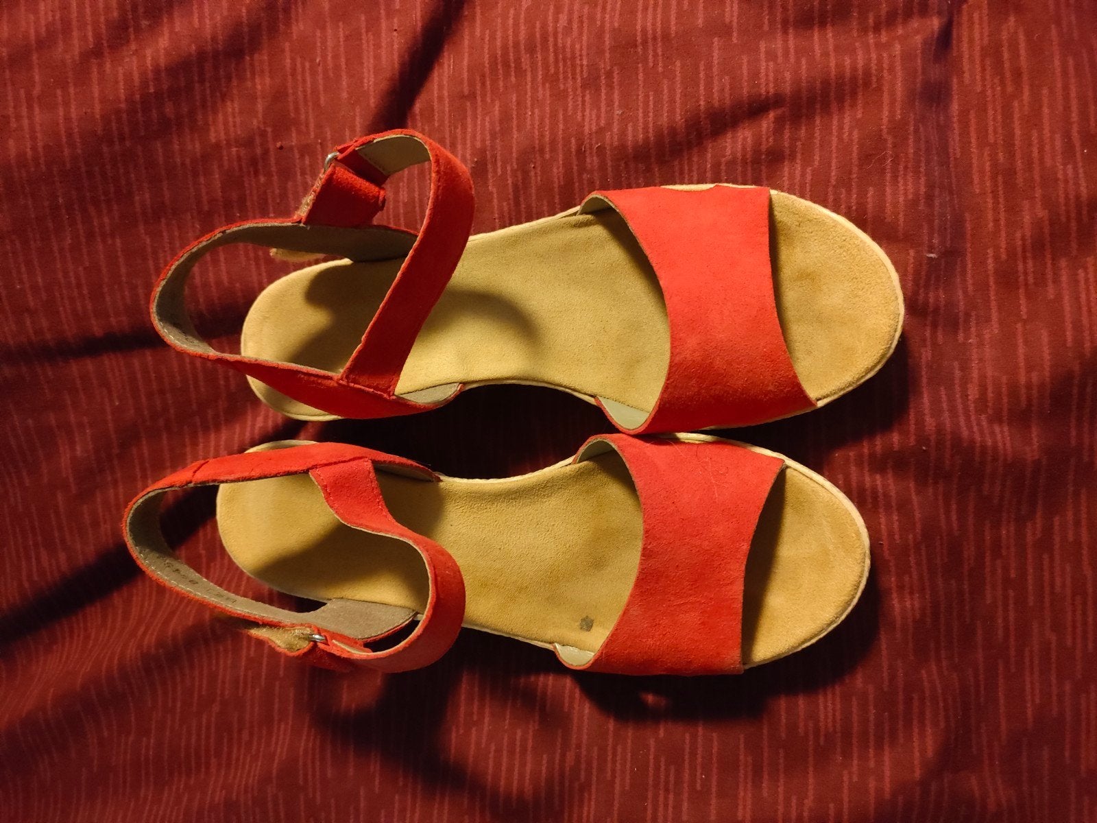 Rode sandalen met sleehak - Maat 39, Gedragen, Rood, Sandalen of Muiltjes, Ophalen of Verzenden