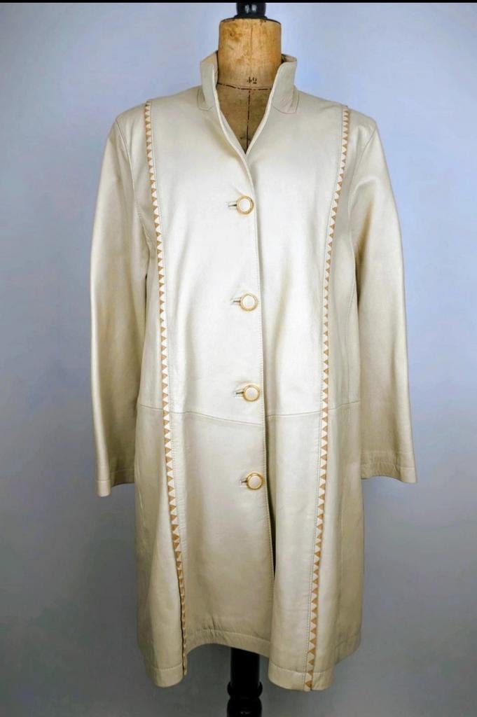 Vintage beige leren mantel, maat 40, Kleding | Dames, Jassen | Zomer, Zo goed als nieuw, Maat 38/40 (M), Beige, Ophalen of Verzenden