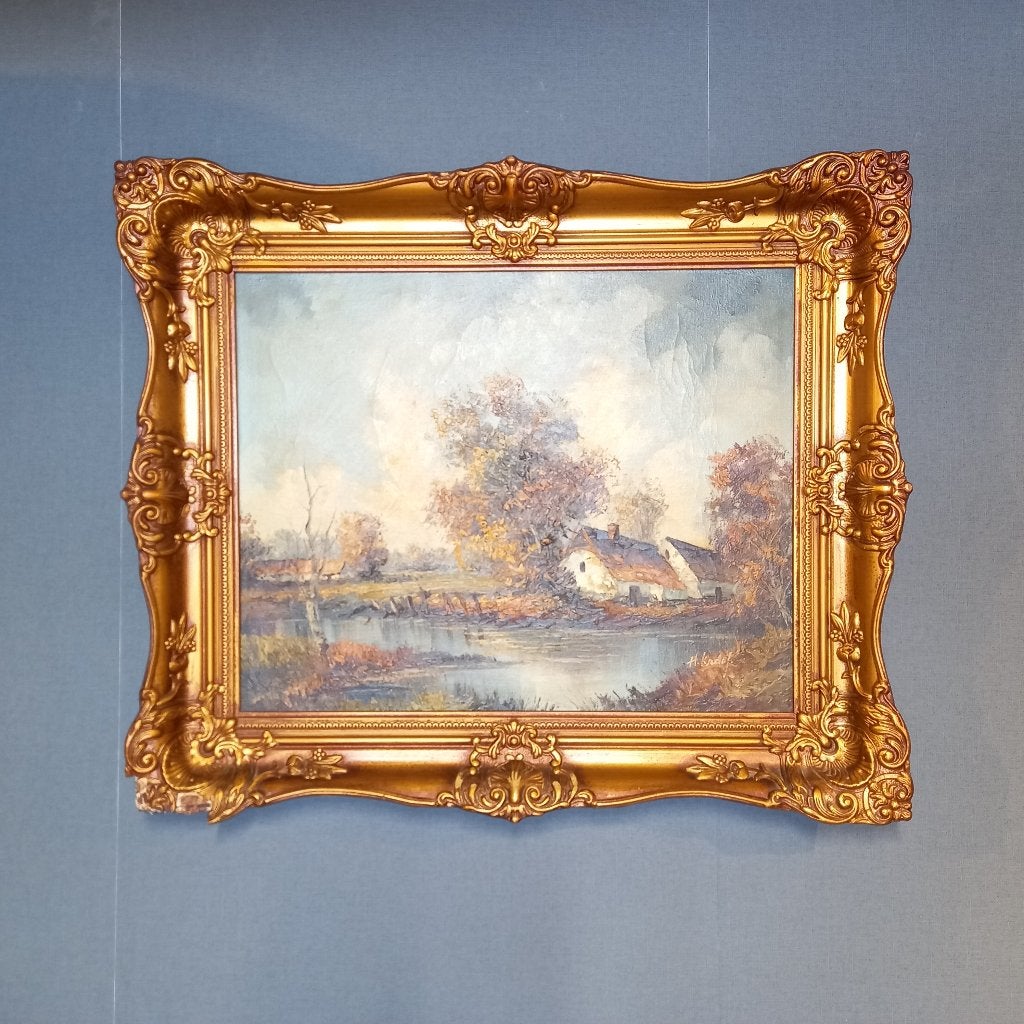 Vintage schilderij landschap in Lodewijk XVI  lijst, Ophalen of Verzenden, Klassiek, Landschap