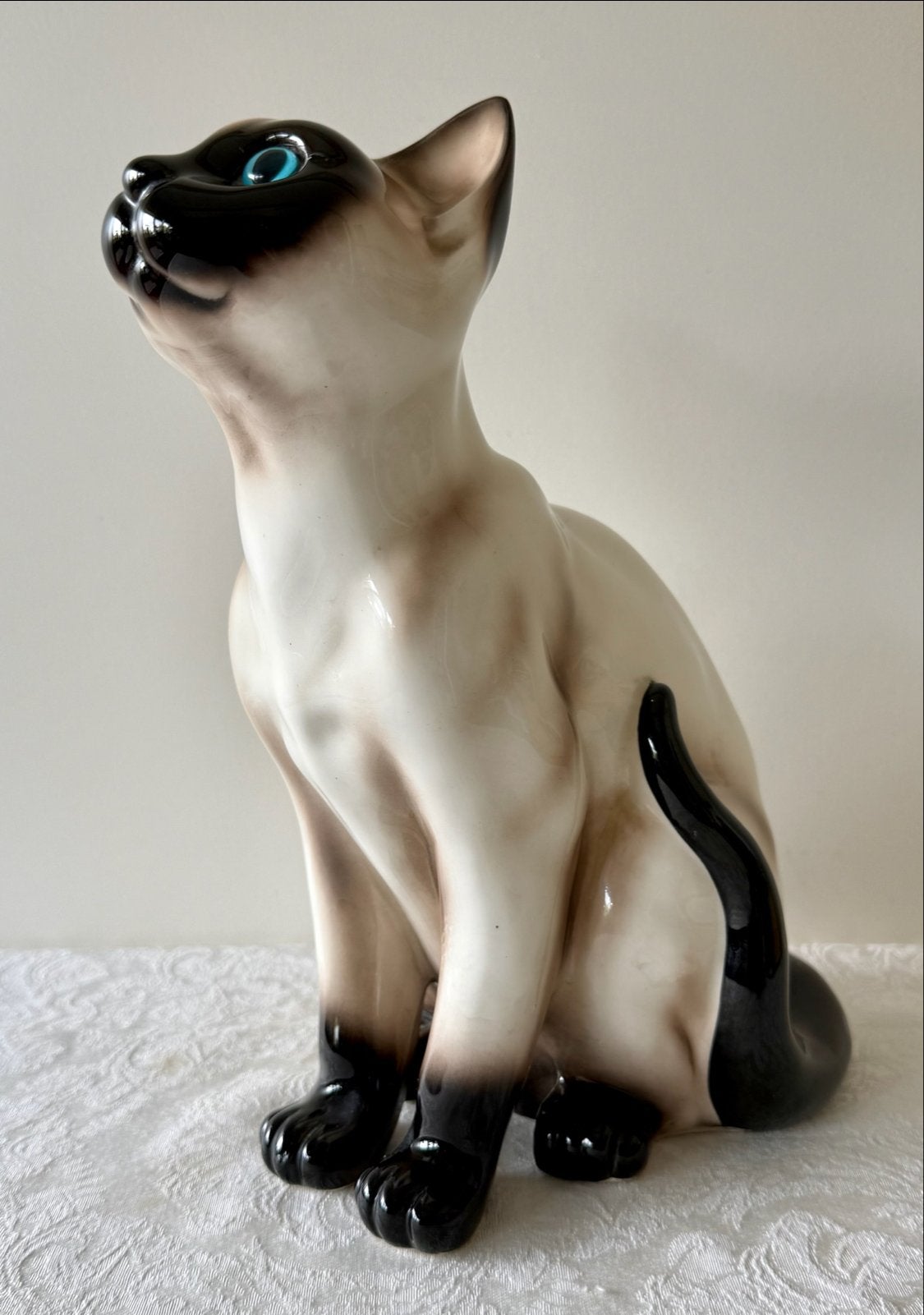 Vintage Siamese Kat - Keramiek met Blauwe Ogen, Ophalen of Verzenden, Zo goed als nieuw, Hond of Kat