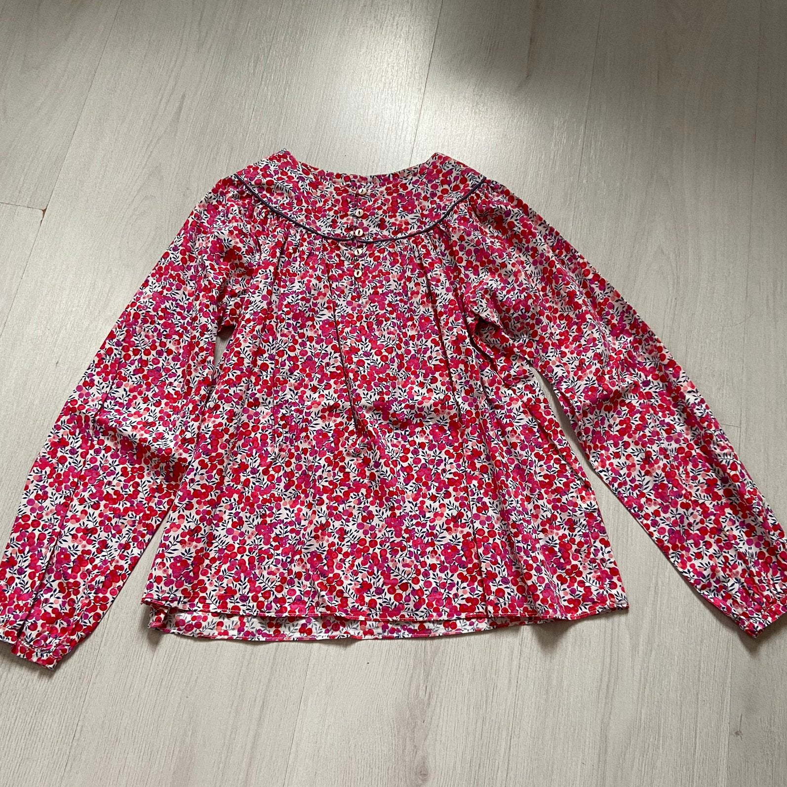 JACADI blouse mt 12 Liberty of London roze besjes stof, Verzenden, Meisje, Overhemd of Blouse