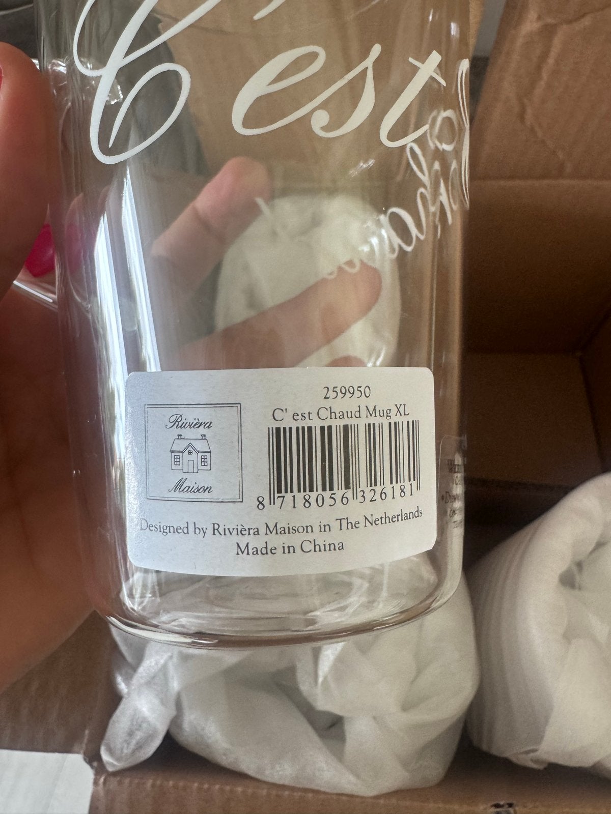€40 4x  Rivièra Maison dubbelwandige theeglazen C'est Chaud, Verzenden, Nieuw, Meerkleurig, Riviera Maison