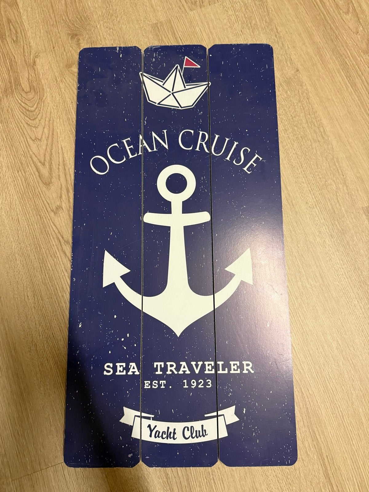 Decoratief houten bord 'Ocean Cruise' met anker, Hout, Gebruikt, Blauw, Overige stijlen