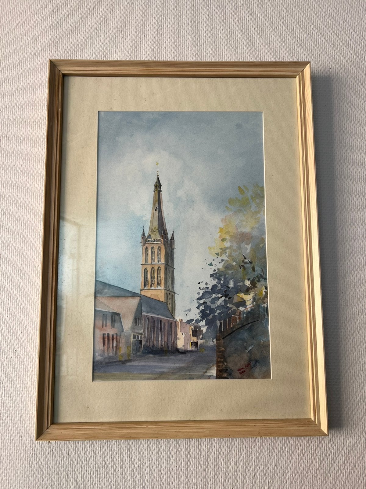 Aquarel Schilderij Steenwijk GROTE KERK - Henk Pries, Ophalen, Doek, Realistisch, Bijzondere lijst