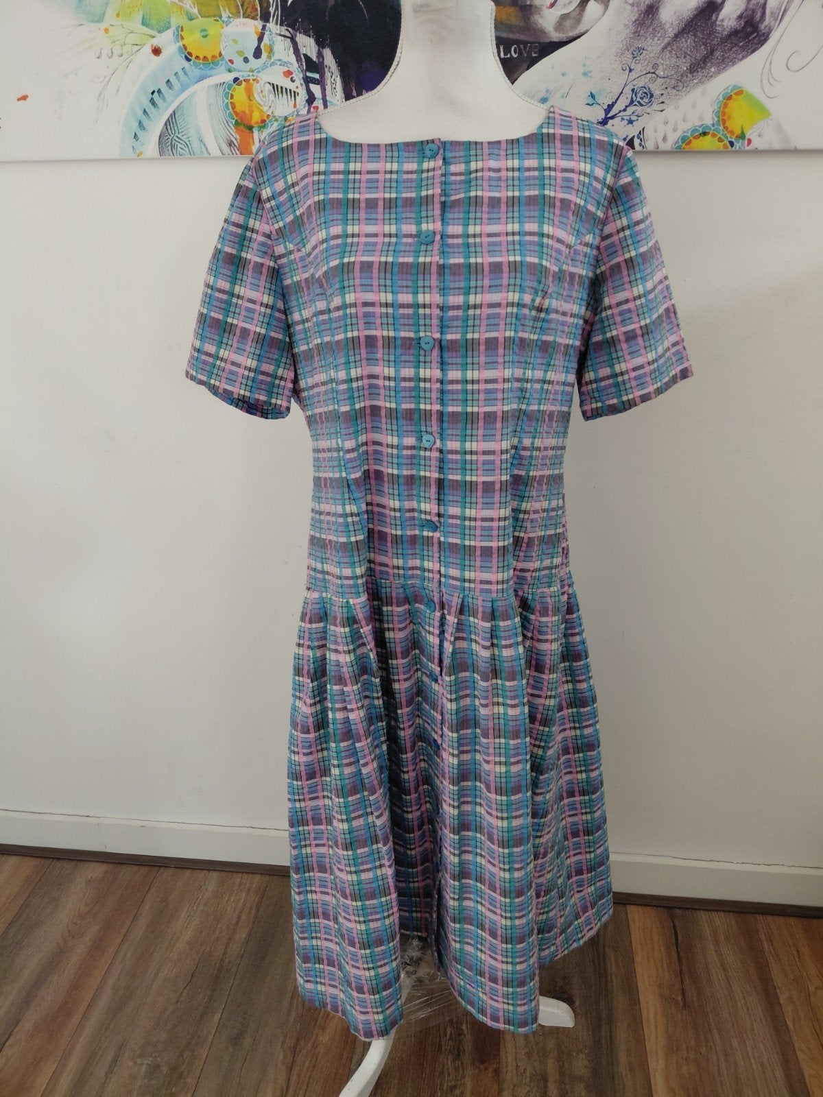 Prachtige Vintage Jurk Maat L/XL - Oksel Oksel 58 cm, Meerkleurig, Maat 46/48 (XL) of groter, Ophalen of Verzenden, Vintage