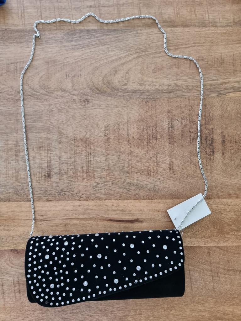 Zwarte clutch met diamantjes NIEUW, Ophalen of Verzenden, Nieuw, Zwart, Avondtasje