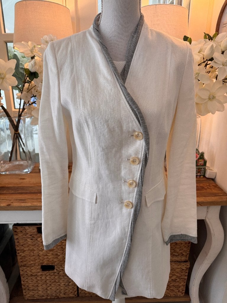 Stijlvolle, Witte, 3/4 linnen zomerjas Josephine & Co, 38/M, Verzenden, Zo goed als nieuw, Maat 38/40 (M), Wit