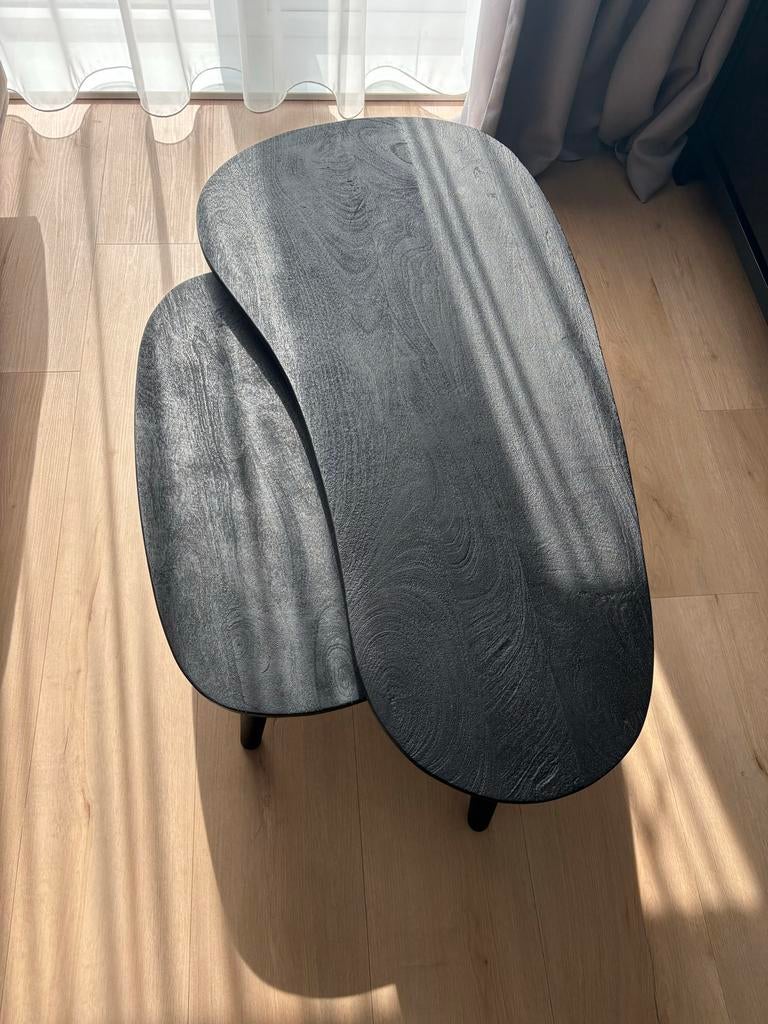 Zwarte salontafel set, organische vorm, zo goed als nieuw, Ophalen, 100 tot 150 cm, 50 tot 100 cm, Zo goed als nieuw