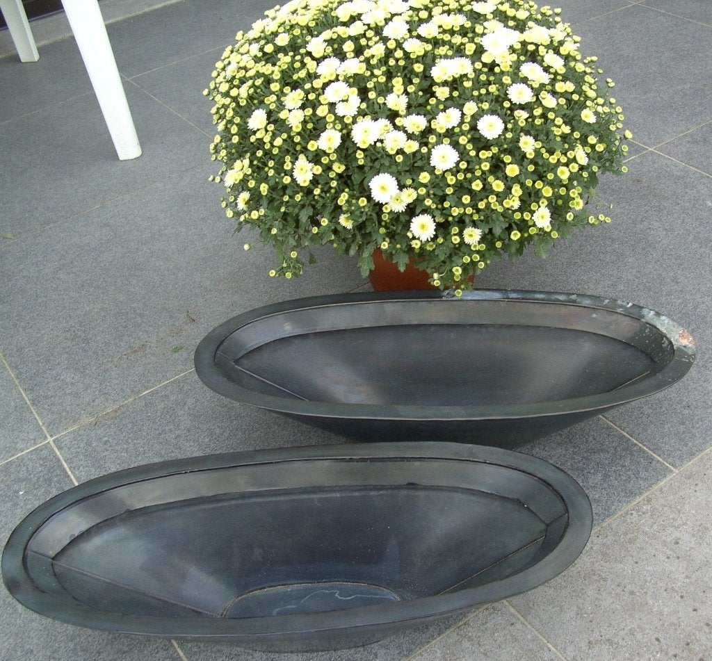 METALEN BLOEMPOT SCHALEN 2 DLG MIDDEL 61 cm ZWART Nieuw, -, Ophalen of Verzenden, Minder dan 40 cm, Metaal