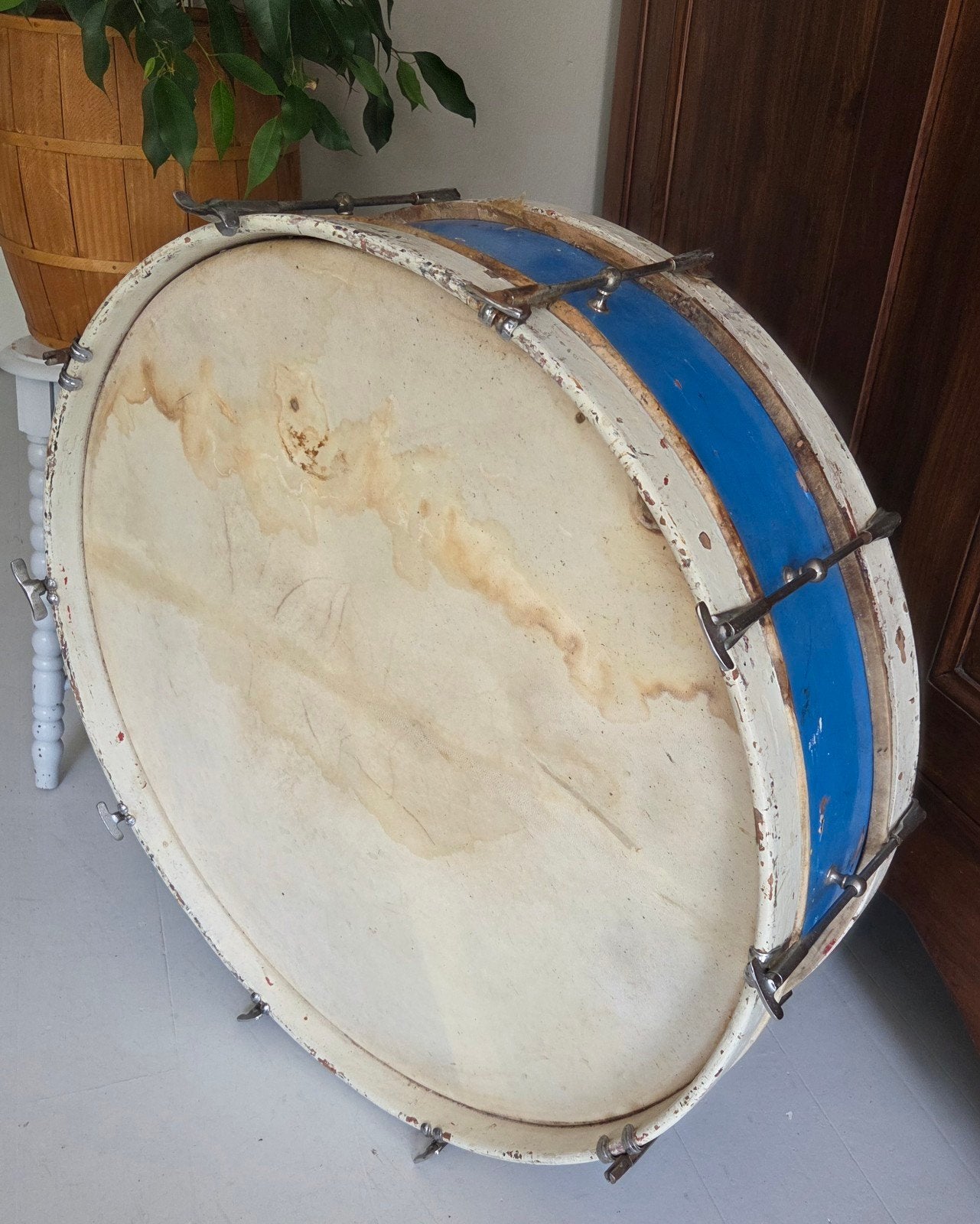 Hele Grote oude brocante trommel
Doorsnede 71 cm, Ophalen