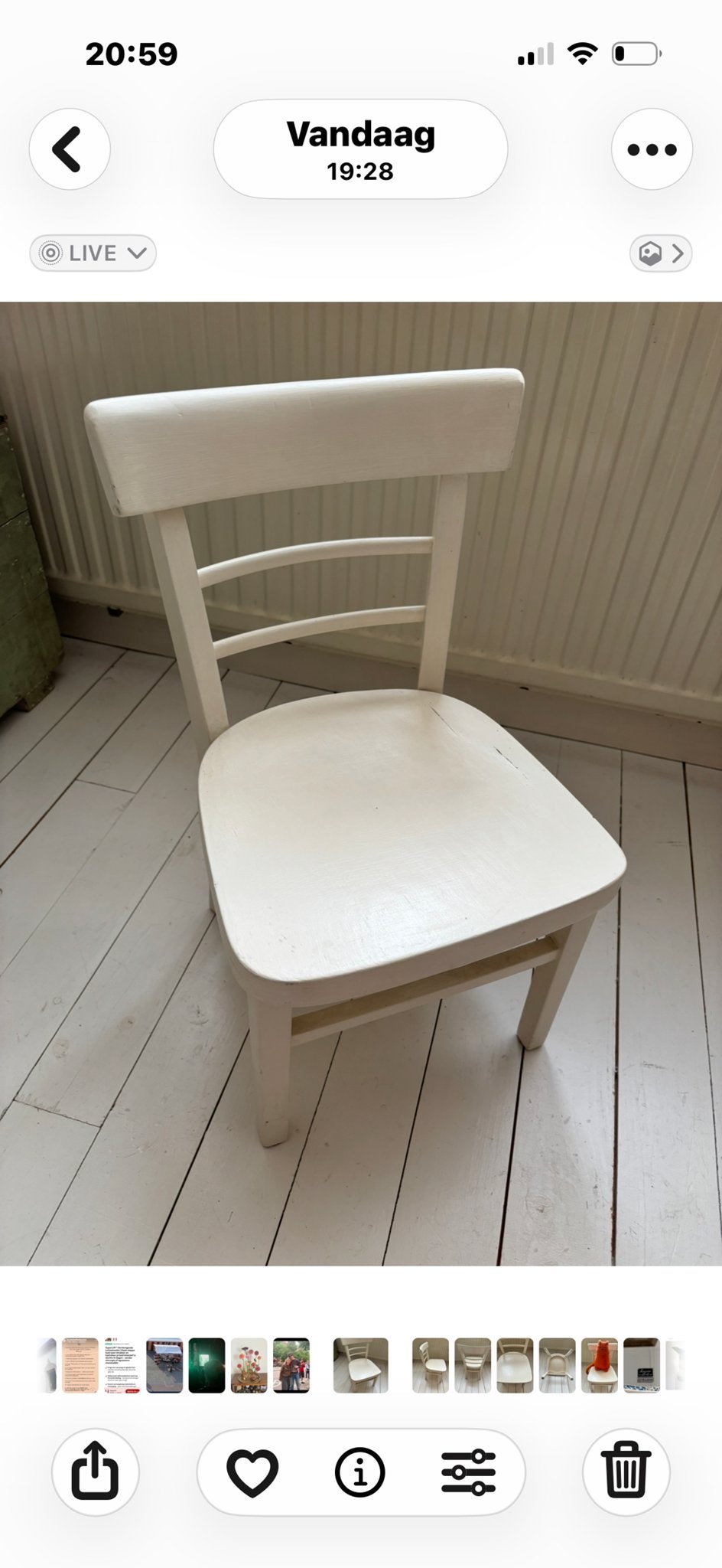 Houten kinder stoeltje , kleine versie van caféstoel, Huis en Inrichting, Stoelen, Ophalen, Gebruikt, Wit, Café - vintage