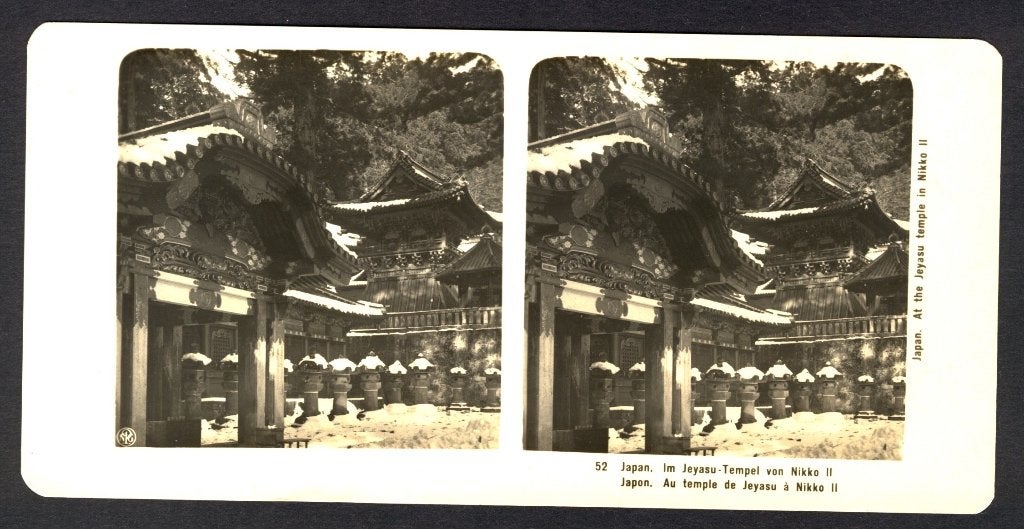 Japan ~ 1900, Stereoview: Tempel in Nikko in de sneeuw, Gebruikt, Foto, Voor 1940, Buitenland