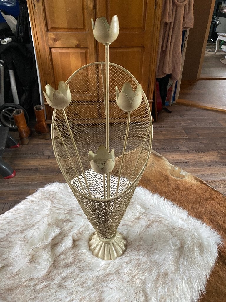 grote bloemen windlicht metaal, Gebruikt, Overige typen, Ophalen of Verzenden, Crème