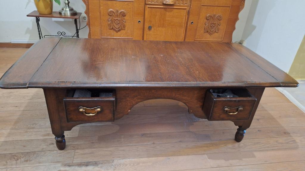 Antieke Engelse 'hangoor' salontafel, Ophalen, Gebruikt, 100 tot 150 cm, 50 tot 100 cm