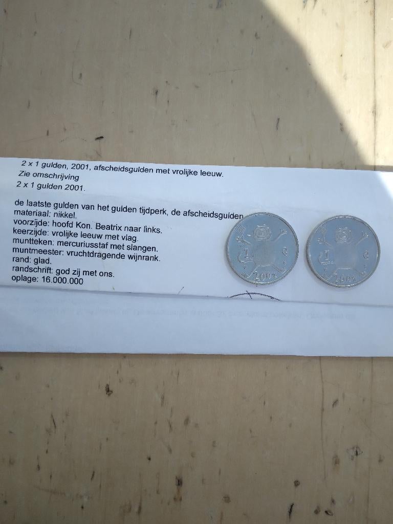 Afscheidsgulden met vrolijke leeuw 2001, Postzegels en Munten, Munten | Nederland, Ophalen of Verzenden, Koningin Beatrix, Euro's