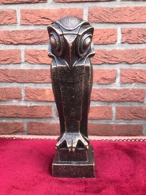 mooi metalen beeld, gestileerde uil, Antiek en Kunst, Beschilderd, Art deco, Ophalen of Verzenden, Beeld