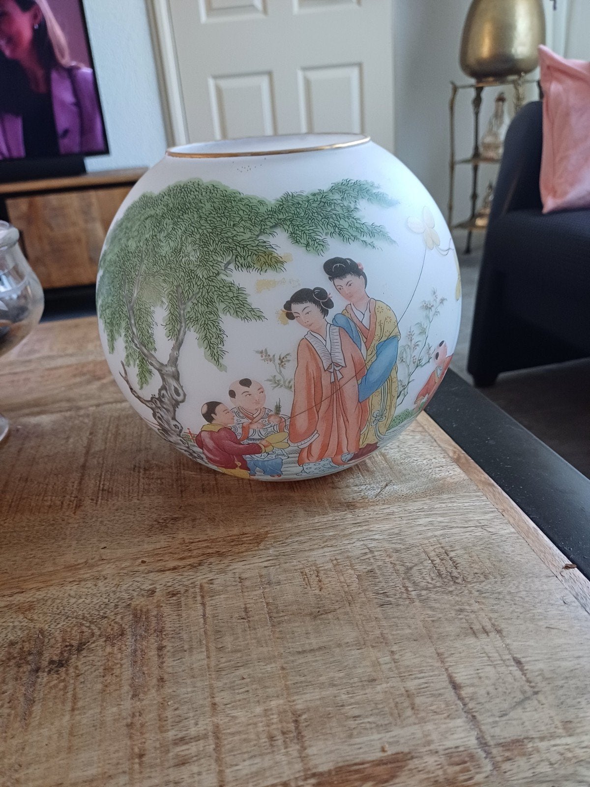 Antieke vaas van melkglas Japanse zie foto's, Ophalen of Verzenden