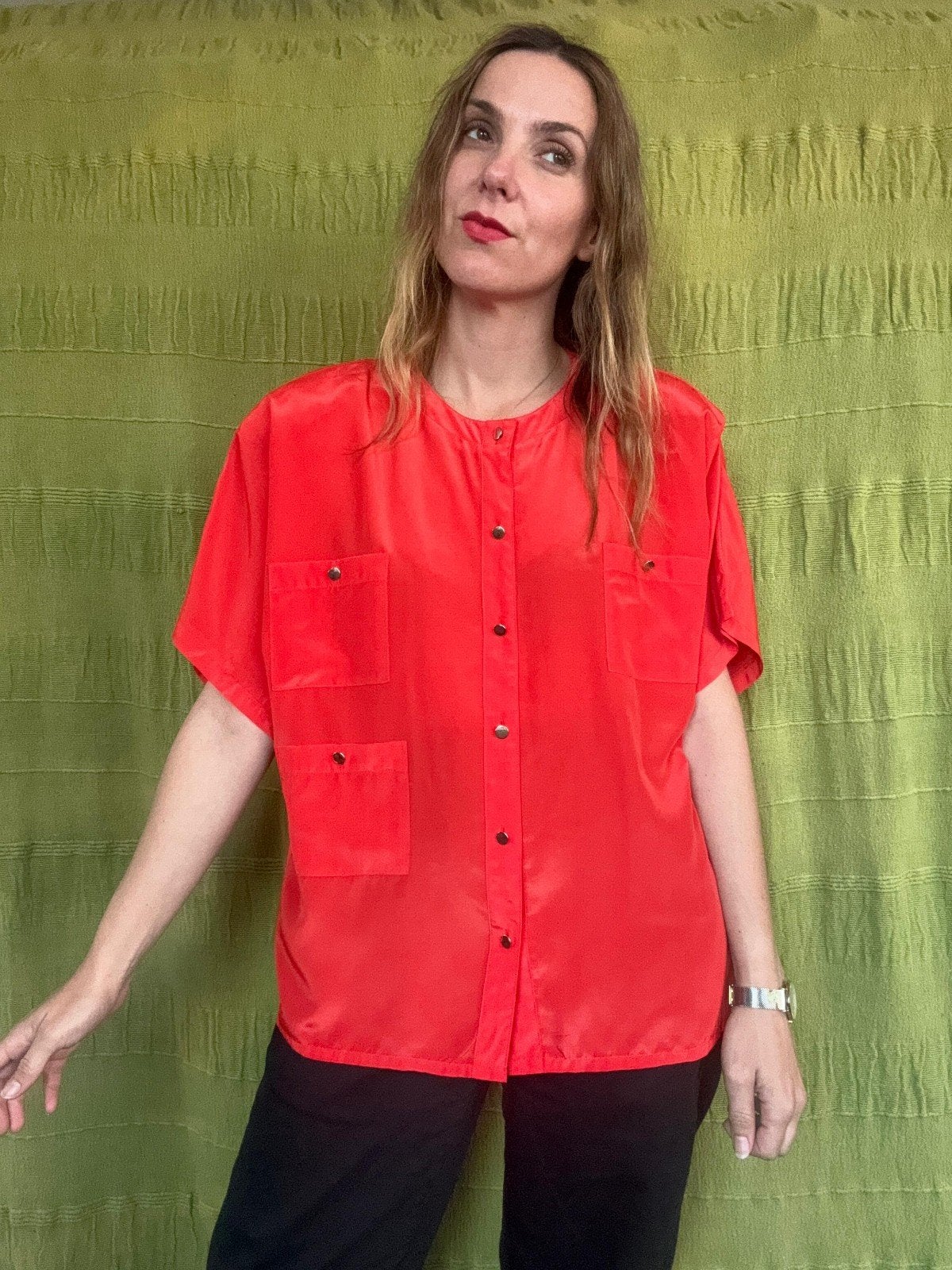 Rode vintage blouse - maat XL, Kleding | Dames, Ophalen, Maat 42/44 (L), Rood, Onbekend