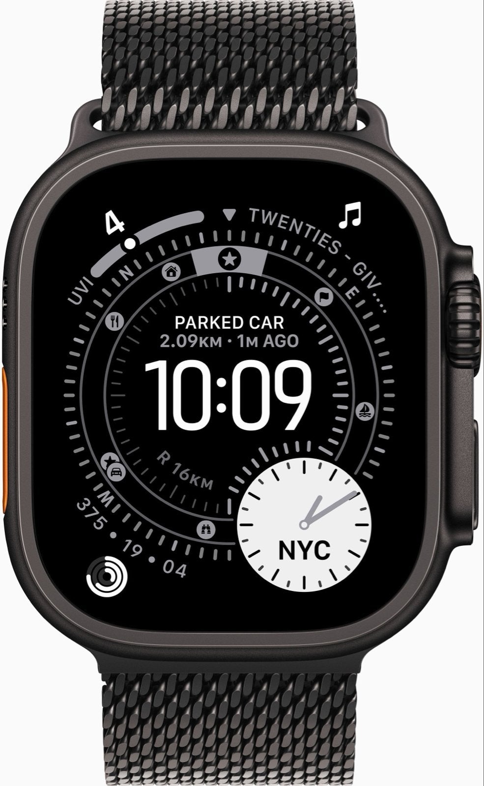 Apple Watch Ultra 3 met Milanees bandje, Afstand, Zwart, IOS, Ophalen of Verzenden