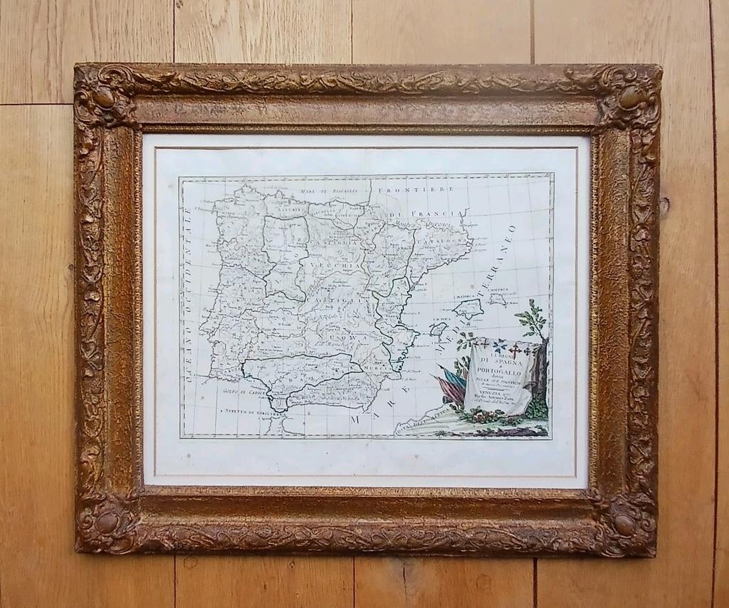 Landkaart van Spanje en Portugal uit 1775  kunst antiek, Ophalen
