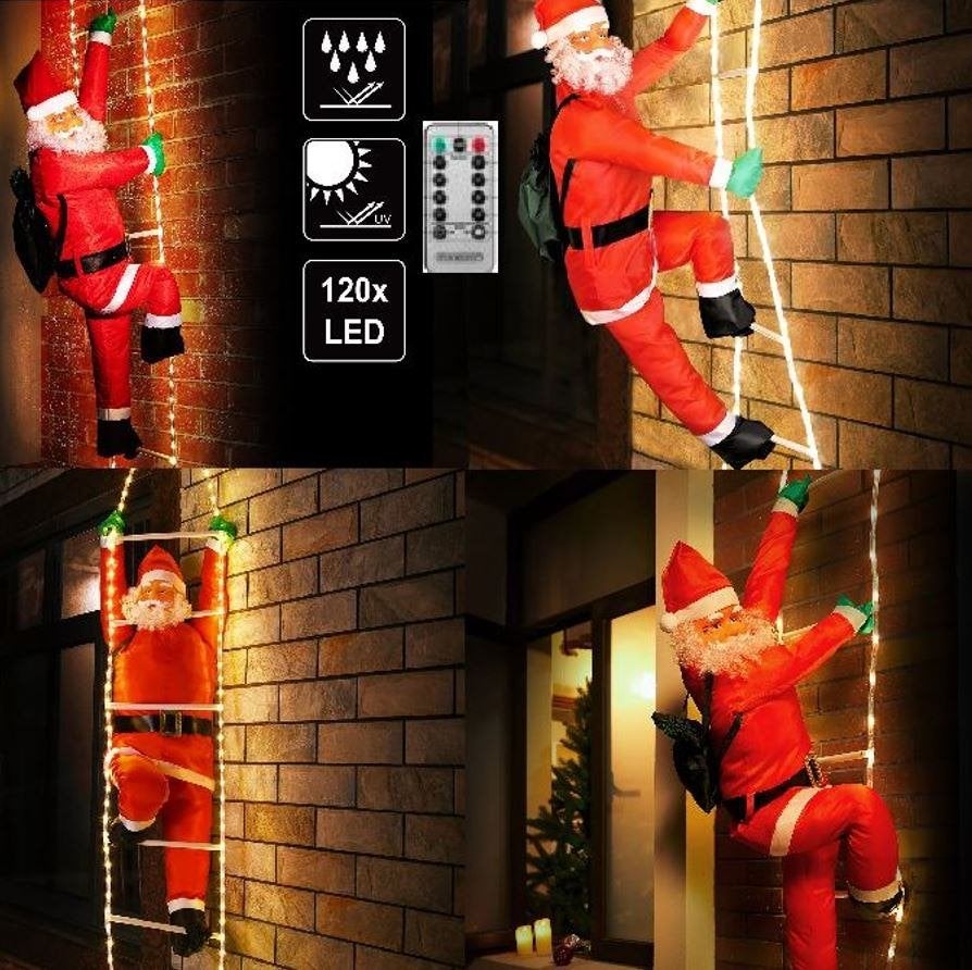Kerstman op LED-Ladder 240cm. Timer 8 Lichtfuncties Dimbaar, Diversen, Kerst, Nieuw, Ophalen of Verzenden