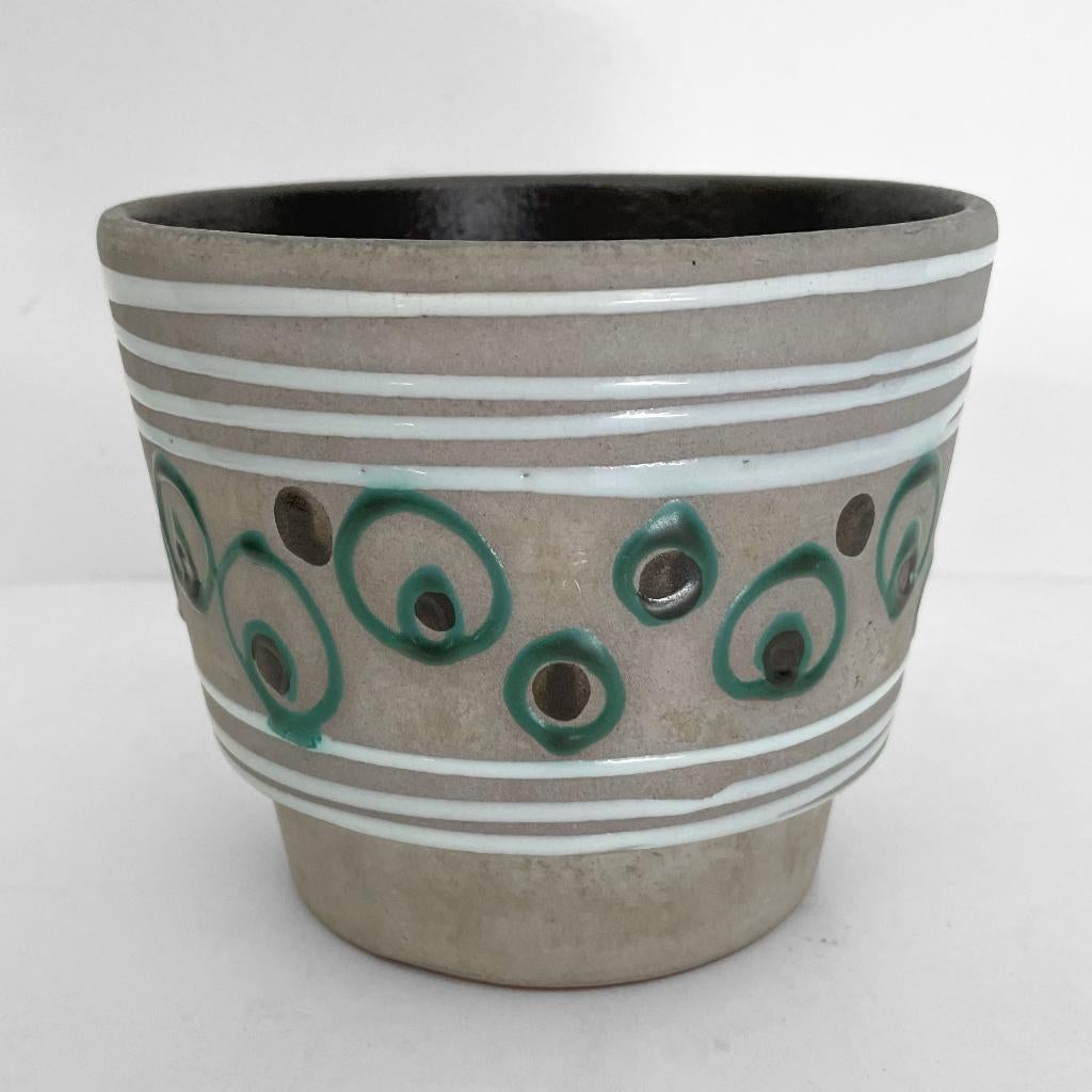 Vintage, midcentury, retro bloempot, cirkels grijs turquoise, Verzamelen, Retro, Huis en Inrichting, Ophalen of Verzenden