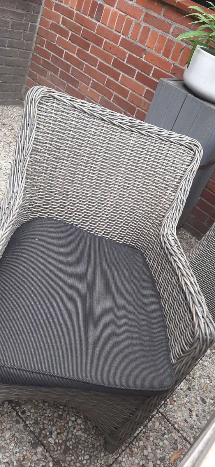 4 Wicker tuinstoelen grijs rotan  met kussens, gebruikt, Tuin en Terras, Tuinstoelen, Ophalen, Gebruikt, Wicker