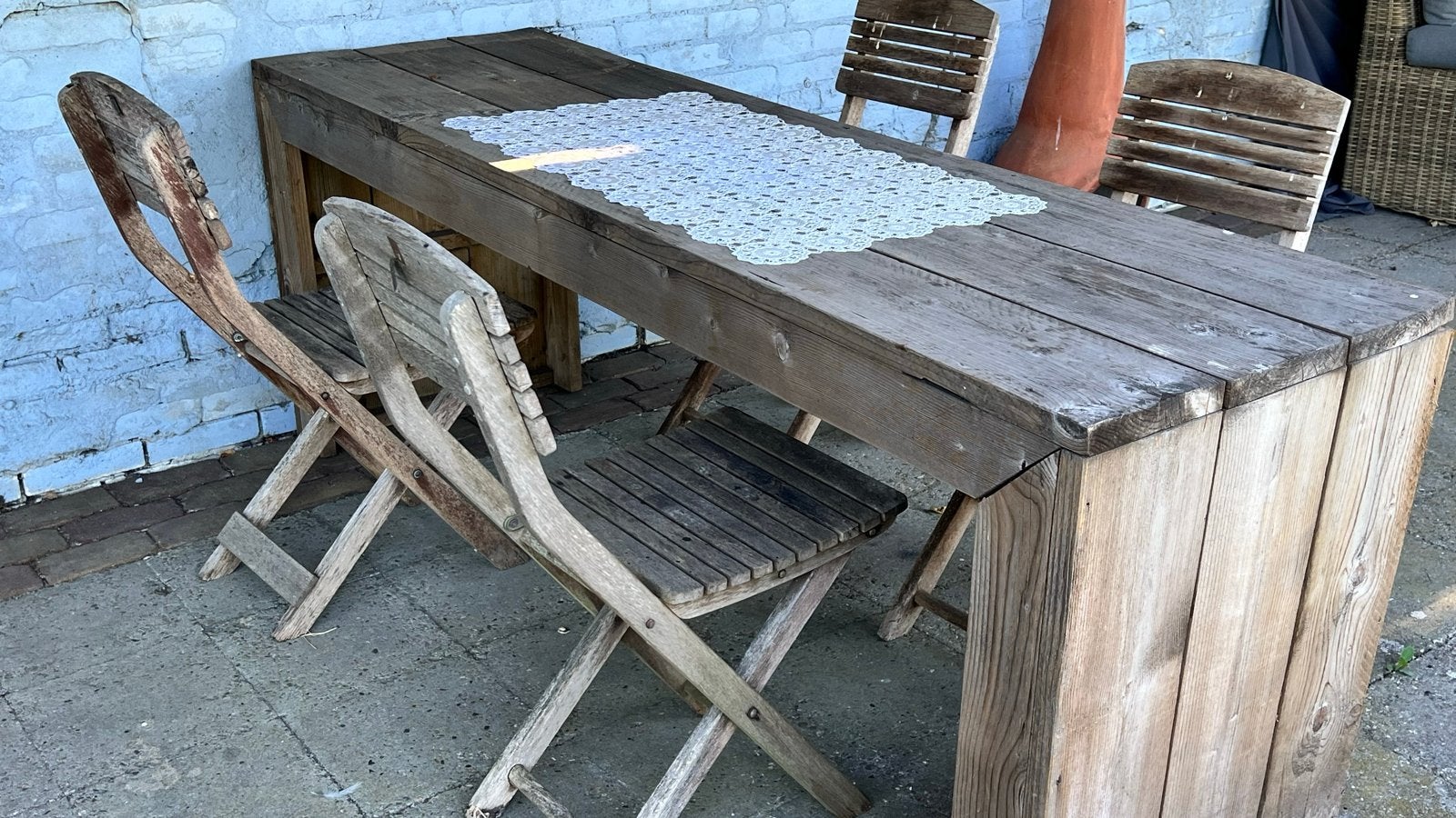 Robuuste steigerhouten tuintafel, Ophalen, Gebruikt, Rechthoekig, Hout