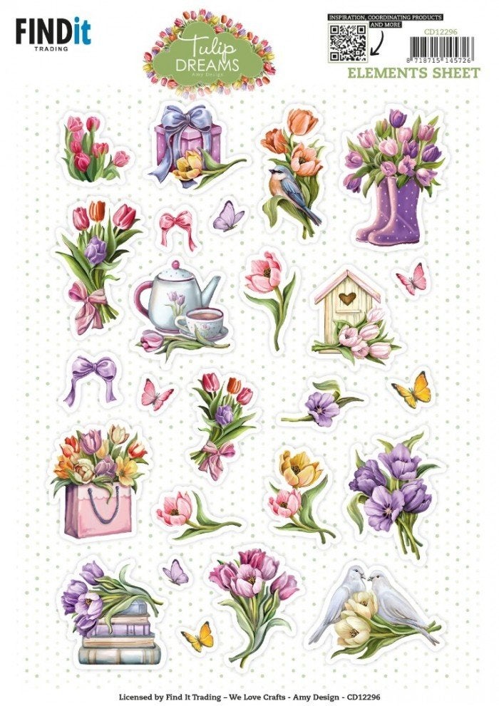 Amy Design CD12296 Tulip Dreams Small Elements 3D knipvel A4, ., Nieuw, Ophalen of Verzenden, .