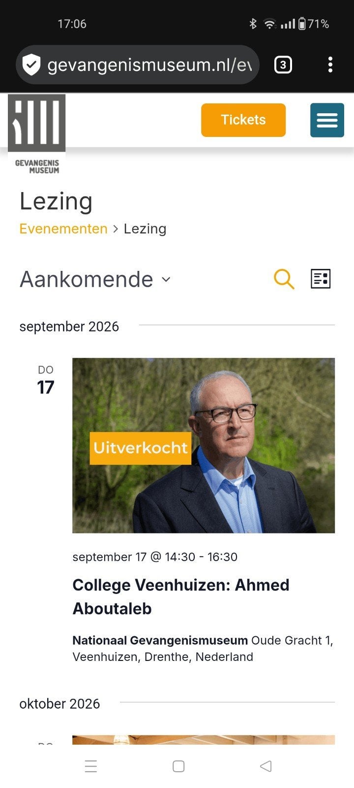 College Veenhuizen lezing Aboutaleb, Tickets en Kaartjes, Eén persoon