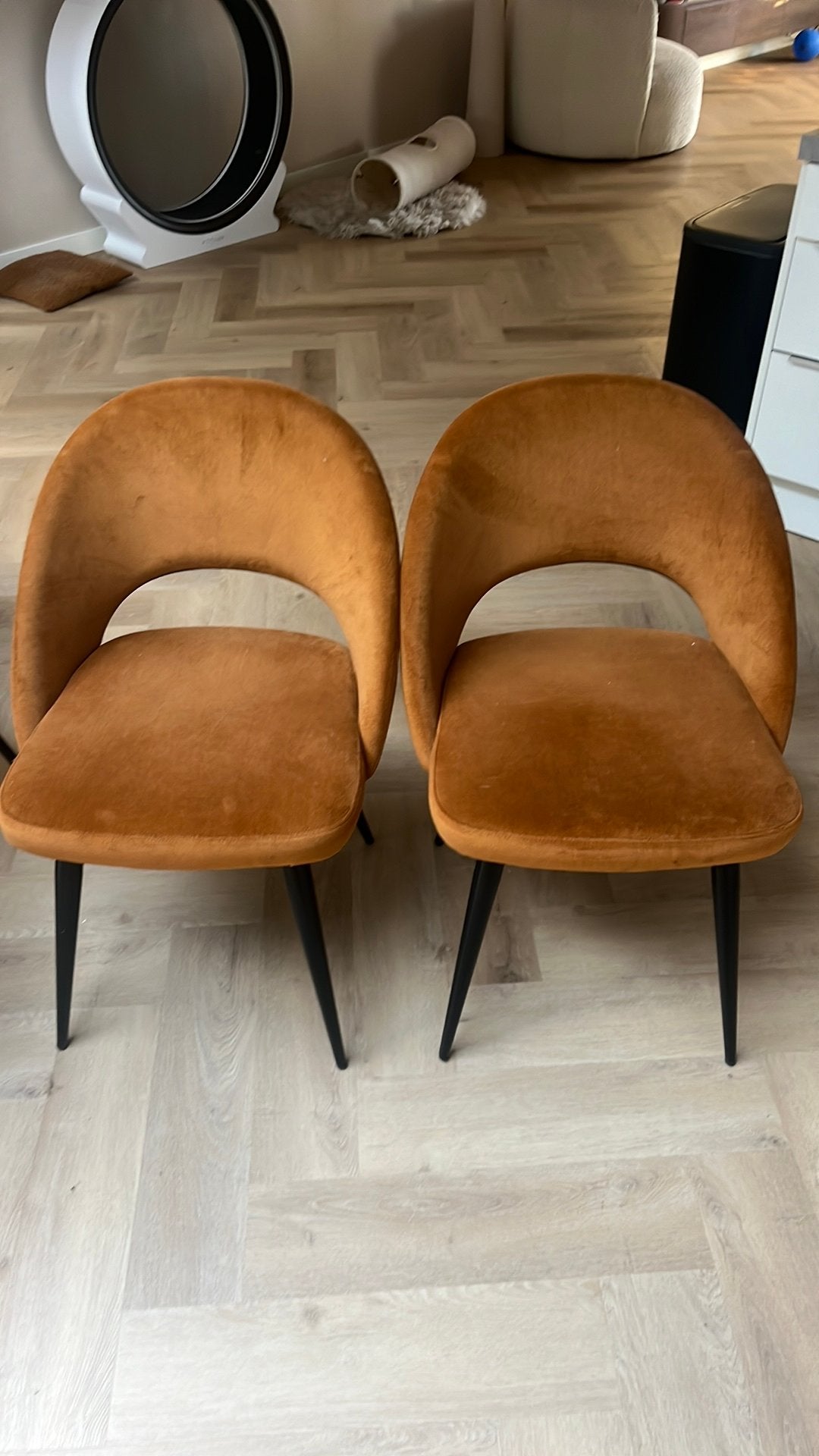2 eetkamerstoelen velvet stof, Ophalen, Gebruikt, Twee, Overige kleuren