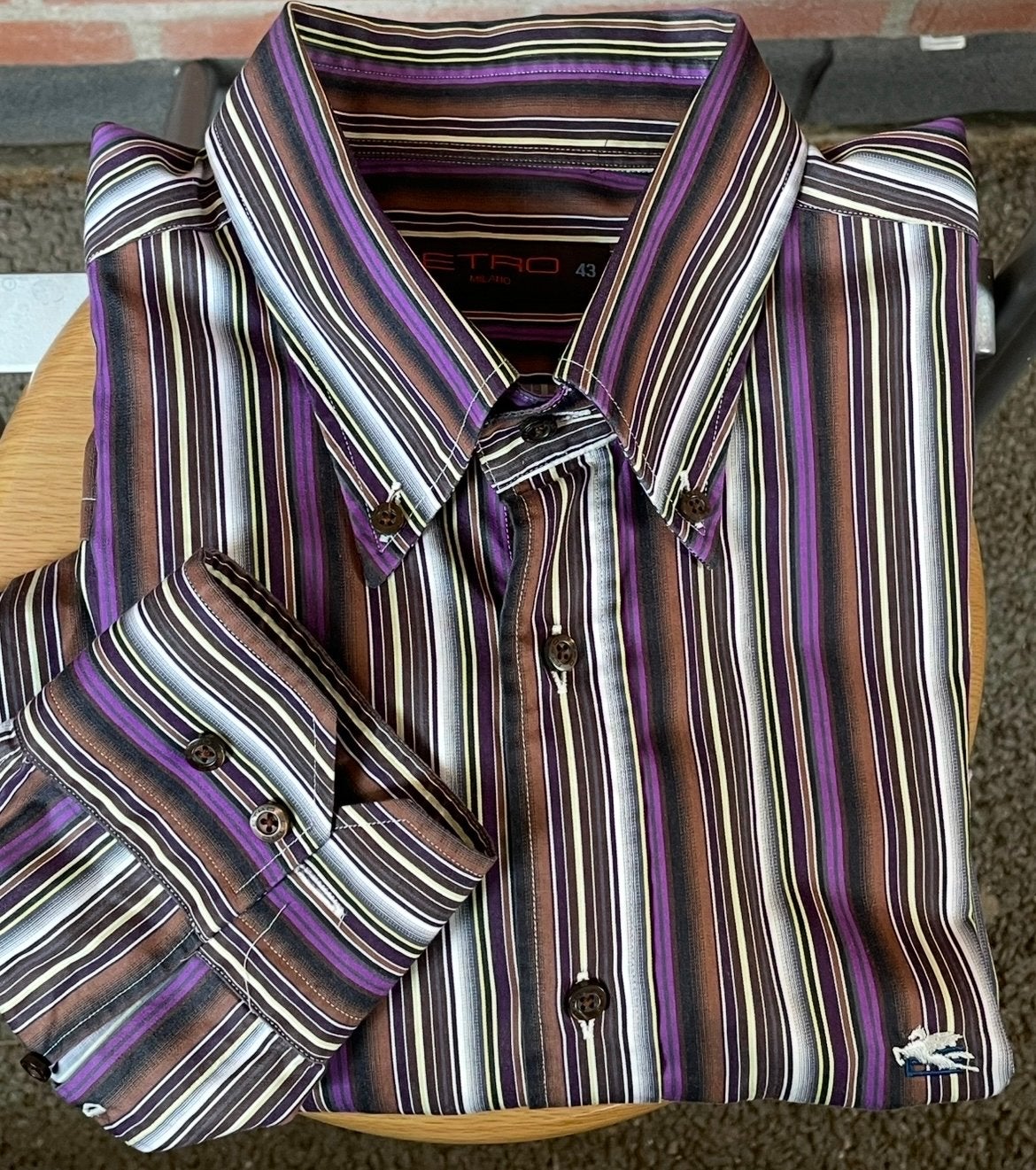 ZGAN Etro Milano gestreept 100% Katoen overhemd  Mt 43, Ophalen of Verzenden, Zo goed als nieuw, Paars, Halswijdte 43/44 (XL)